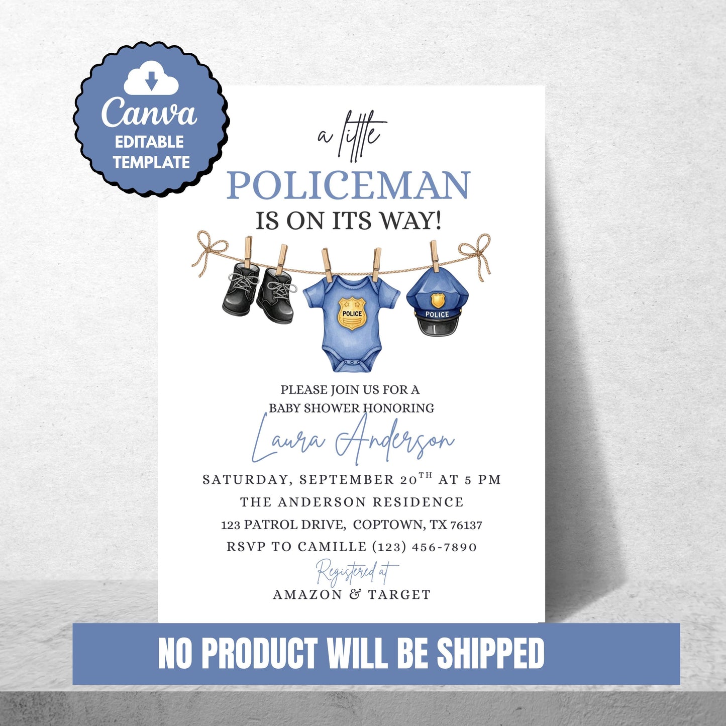 A Little Policeman Baby Shower Invitation Police Car Baby Shower Editable Police Officer Baby Invitation Gender Neutral Baby Shower Invite