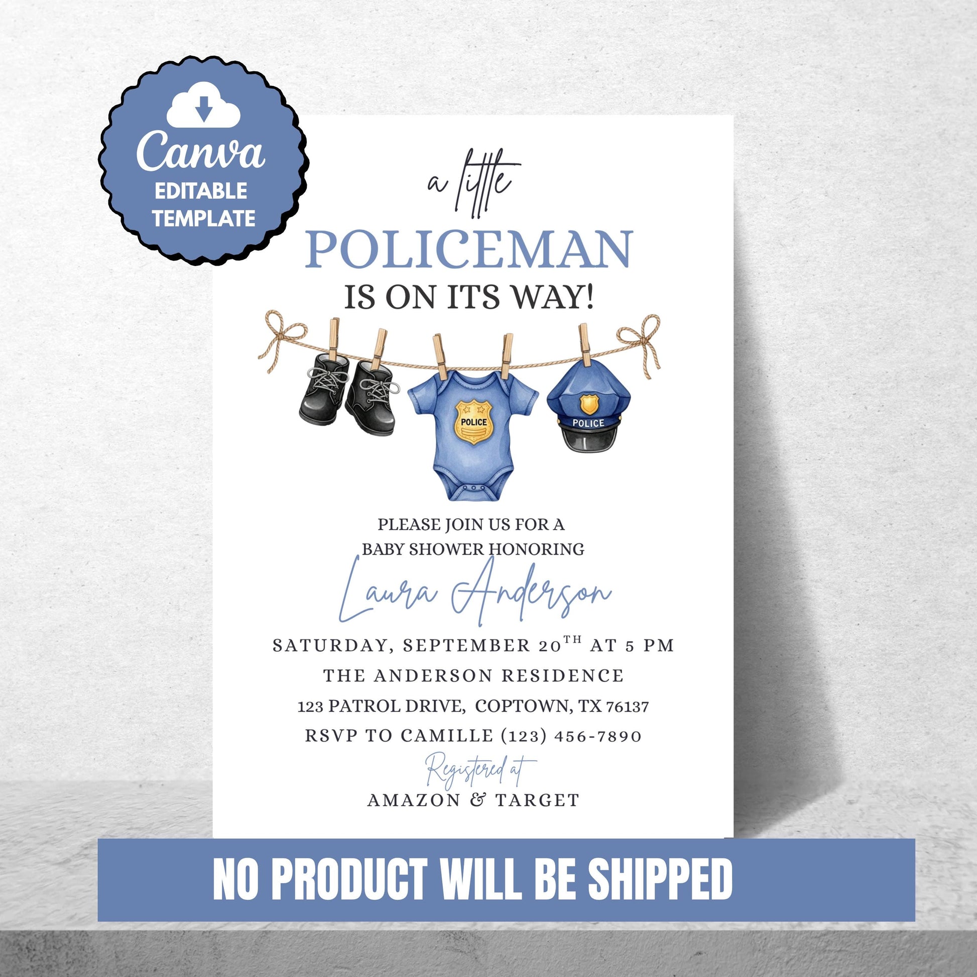 A Little Policeman Baby Shower Invitation Police Car Baby Shower Editable Police Officer Baby Invitation Gender Neutral Baby Shower Invite