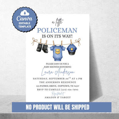 A Little Policeman Baby Shower Invitation Police Car Baby Shower Editable Police Officer Baby Invitation Gender Neutral Baby Shower Invite