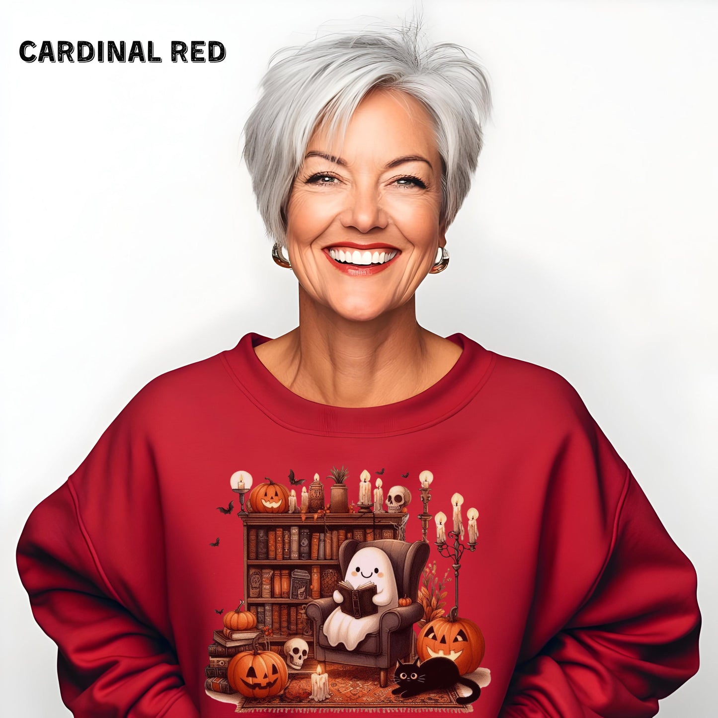 Cozy Halloween Ghost Sweatshirt Retro Ghost Reading Shirt Sweatshirt Cute Spooky Ghost Shirt Halloween Teacher Sweatshirt Halloween Shirt