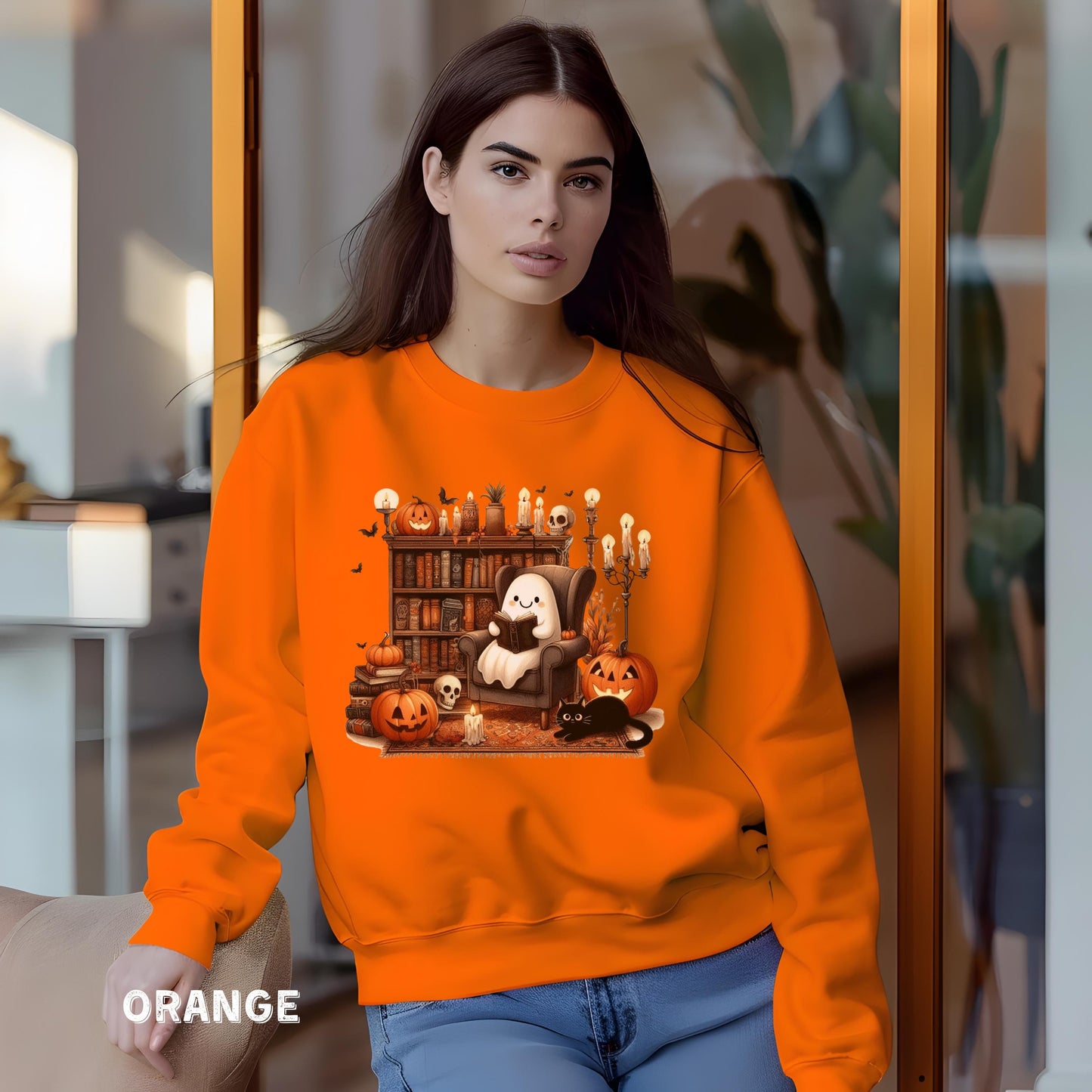 Cozy Halloween Ghost Sweatshirt Retro Ghost Reading Shirt Sweatshirt Cute Spooky Ghost Shirt Halloween Teacher Sweatshirt Halloween Shirt