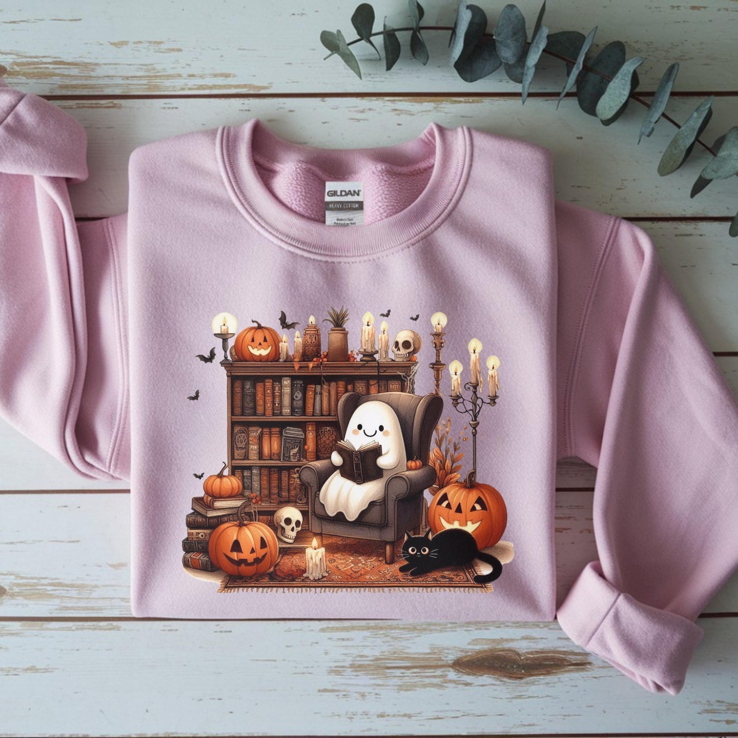 Cozy Halloween Ghost Sweatshirt Retro Ghost Reading Shirt Sweatshirt Cute Spooky Ghost Shirt Halloween Teacher Sweatshirt Halloween Shirt