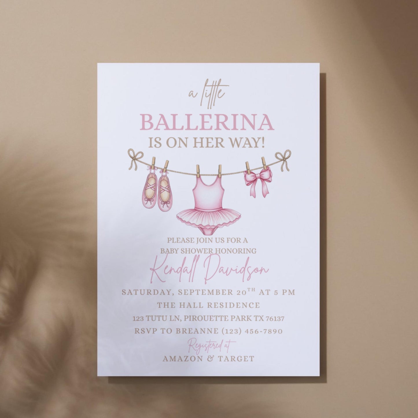 Girl Baby Shower Invitation Pink Baby Shower Invite Editable Girl Baby Shower Template Ballerina Invitation Digital Download Canva Template