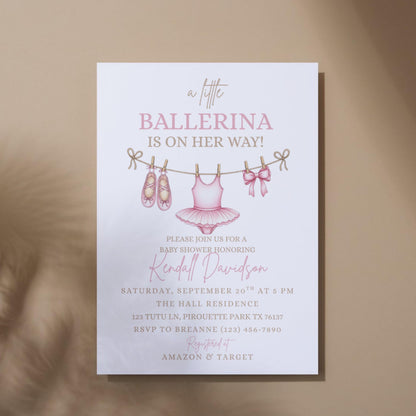 Girl Baby Shower Invitation Pink Baby Shower Invite Editable Girl Baby Shower Template Ballerina Invitation Digital Download Canva Template