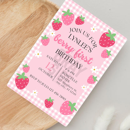 Berry First Birthday Invitation Strawberry 1st Birthday Party Invite Editable Girl Birthday Template Instant Download |Sweet One Theme