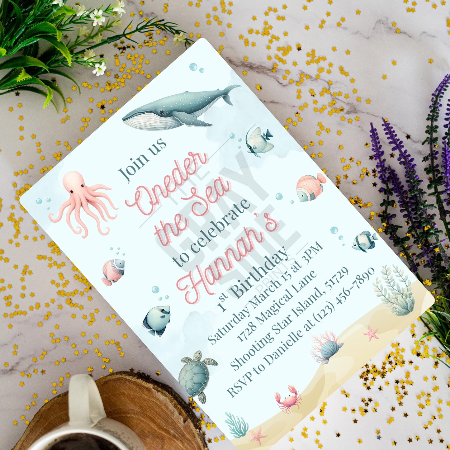 Oneder the Sea Birthday Invitation Ocean Birthday Party Invitation  Printable Ocean Animals 1st Birthday Invite Editable Template