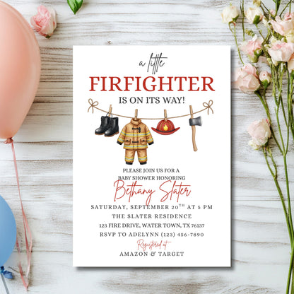 A Little Firefighter Baby Shower Invitation Fire Truck Baby Shower Fireman Invite Gender Neutral Invite Boy Baby Shower Girl Baby Shower