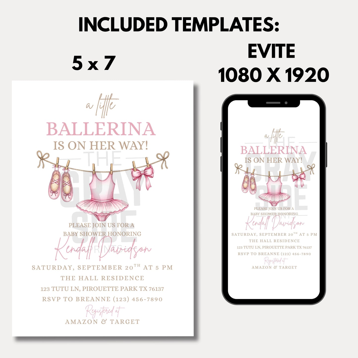 Girl Baby Shower Invitation Pink Baby Shower Invite Editable Girl Baby Shower Template Ballerina Invitation Digital Download Canva Template