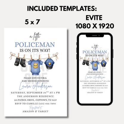 A Little Policeman Baby Shower Invitation Police Car Baby Shower Editable Police Officer Baby Invitation Gender Neutral Baby Shower Invite