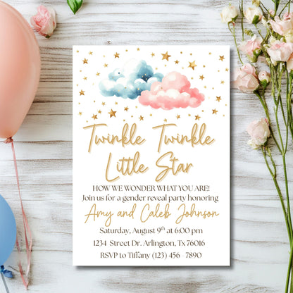 Twinkle Twinkle Little Star Gender Reveal Invitation Editable Gender Reveal Invite Boy or Girl Party Template Instant Download Printable