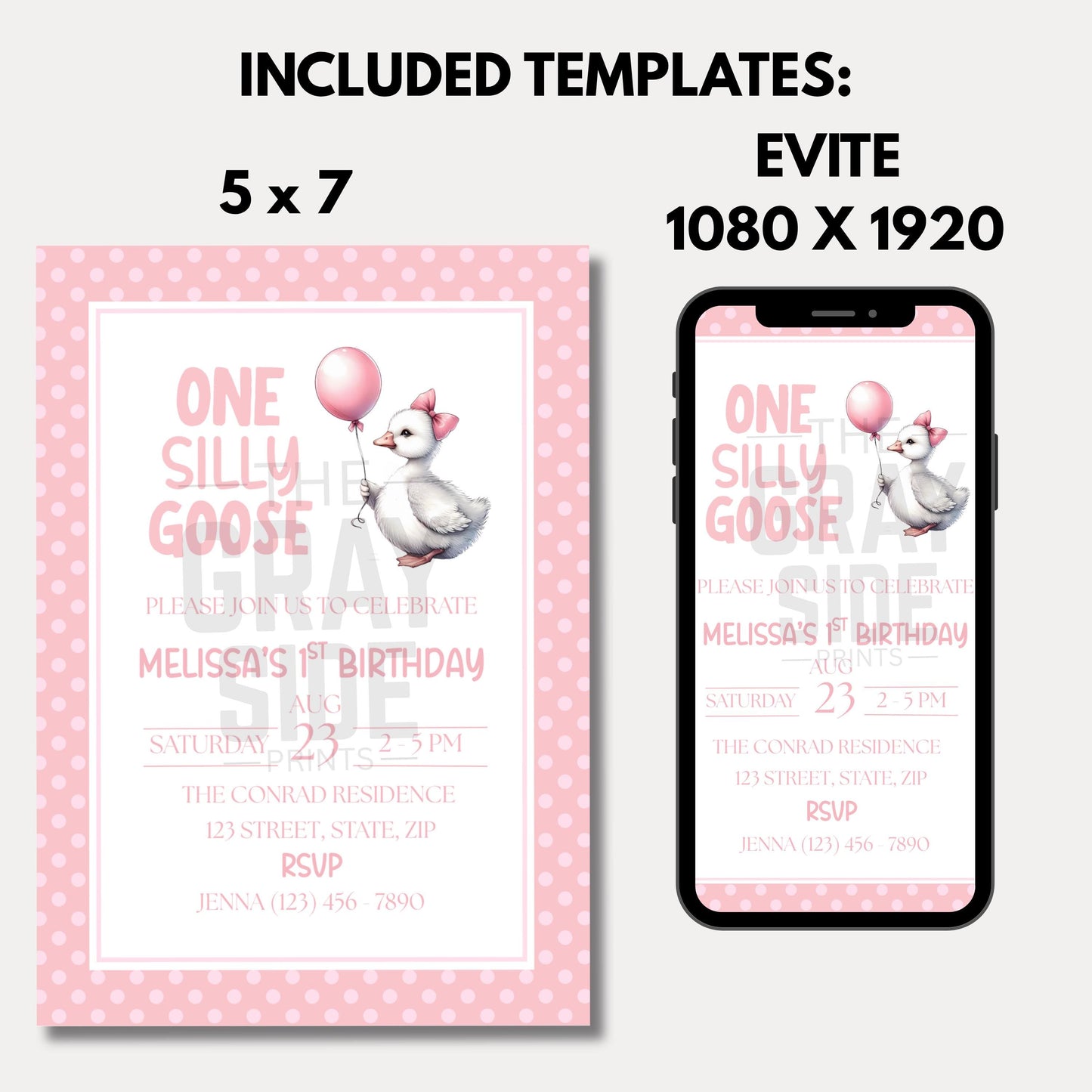 One Silly Goose Birthday Invitation 1st Birthday Party Invite Template  Editable Pink Goose Invite Canva Digital Download Printable Invite