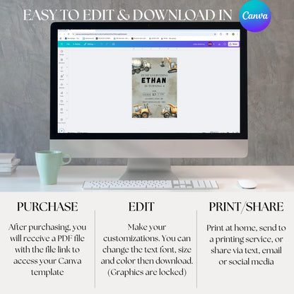 Dump Everything Birthday Invitation Construction Truck Party Invite Editable Template with Dump Trucks & Diggers Instant Download Invitation