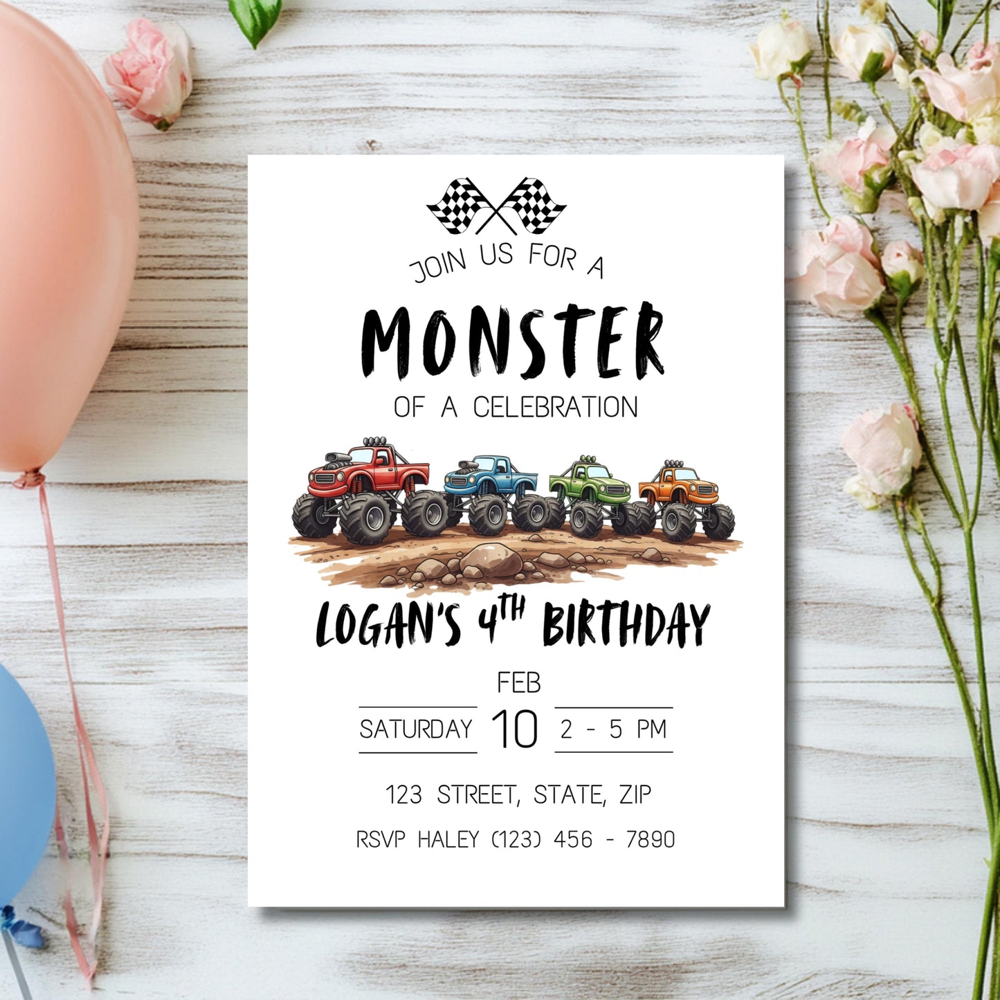 Monster Truck Birthday Invitation Editable Monster Jam Party Invite Instant Download Boys Truck Birthday Template Crush Party Theme