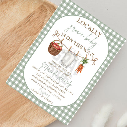 Locally Grown Baby Shower Invitation Clothesline Invite Gender Neutral Invitation Boy Baby Shower Girl Baby Shower Digital Invitation Canva