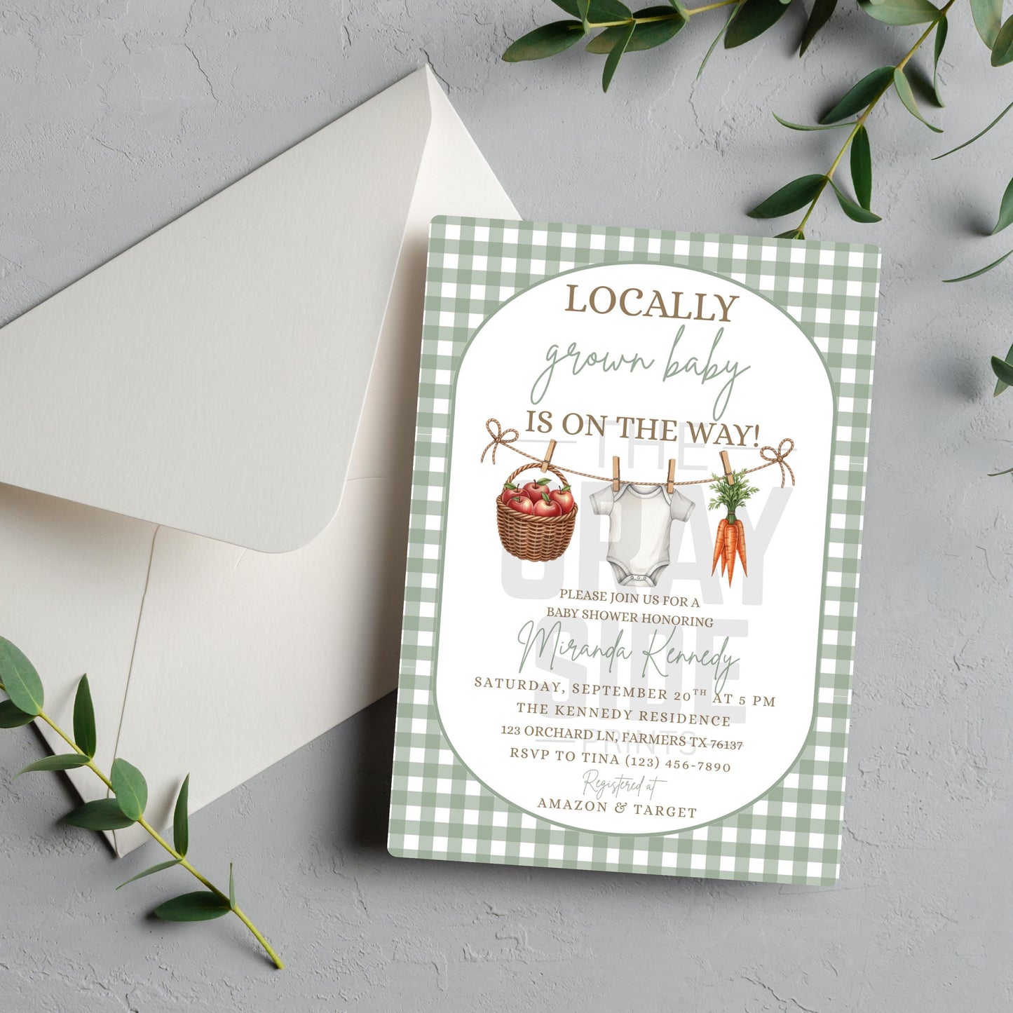 Locally Grown Baby Shower Invitation Clothesline Invite Gender Neutral Invitation Boy Baby Shower Girl Baby Shower Digital Invitation Canva