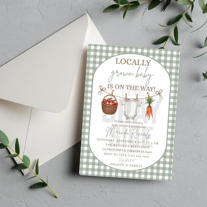 Locally Grown Baby Shower Invitation Clothesline Invite Gender Neutral Invitation Boy Baby Shower Girl Baby Shower Digital Invitation Canva