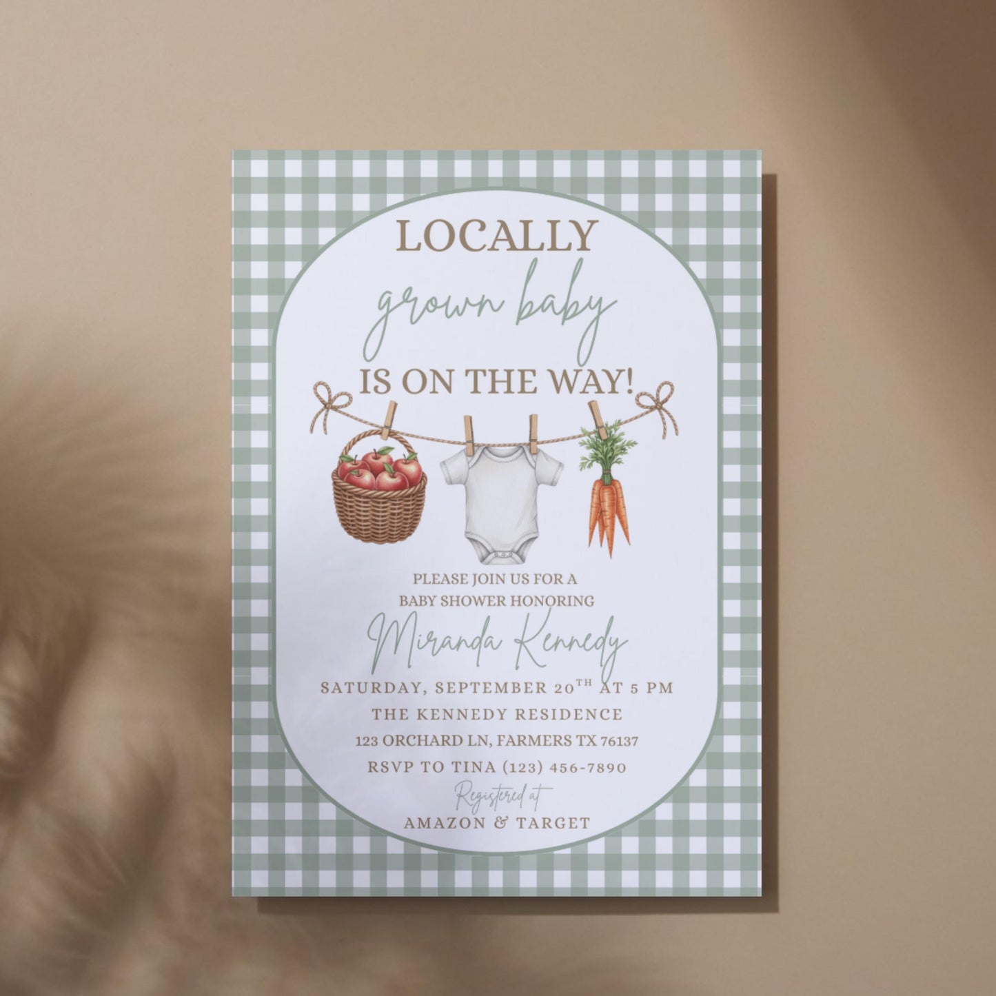 Locally Grown Baby Shower Invitation Clothesline Invite Gender Neutral Invitation Boy Baby Shower Girl Baby Shower Digital Invitation Canva