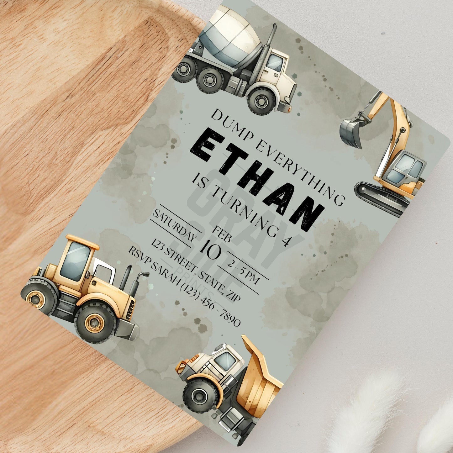 Dump Everything Birthday Invitation Construction Truck Party Invite Editable Template with Dump Trucks & Diggers Instant Download Invitation