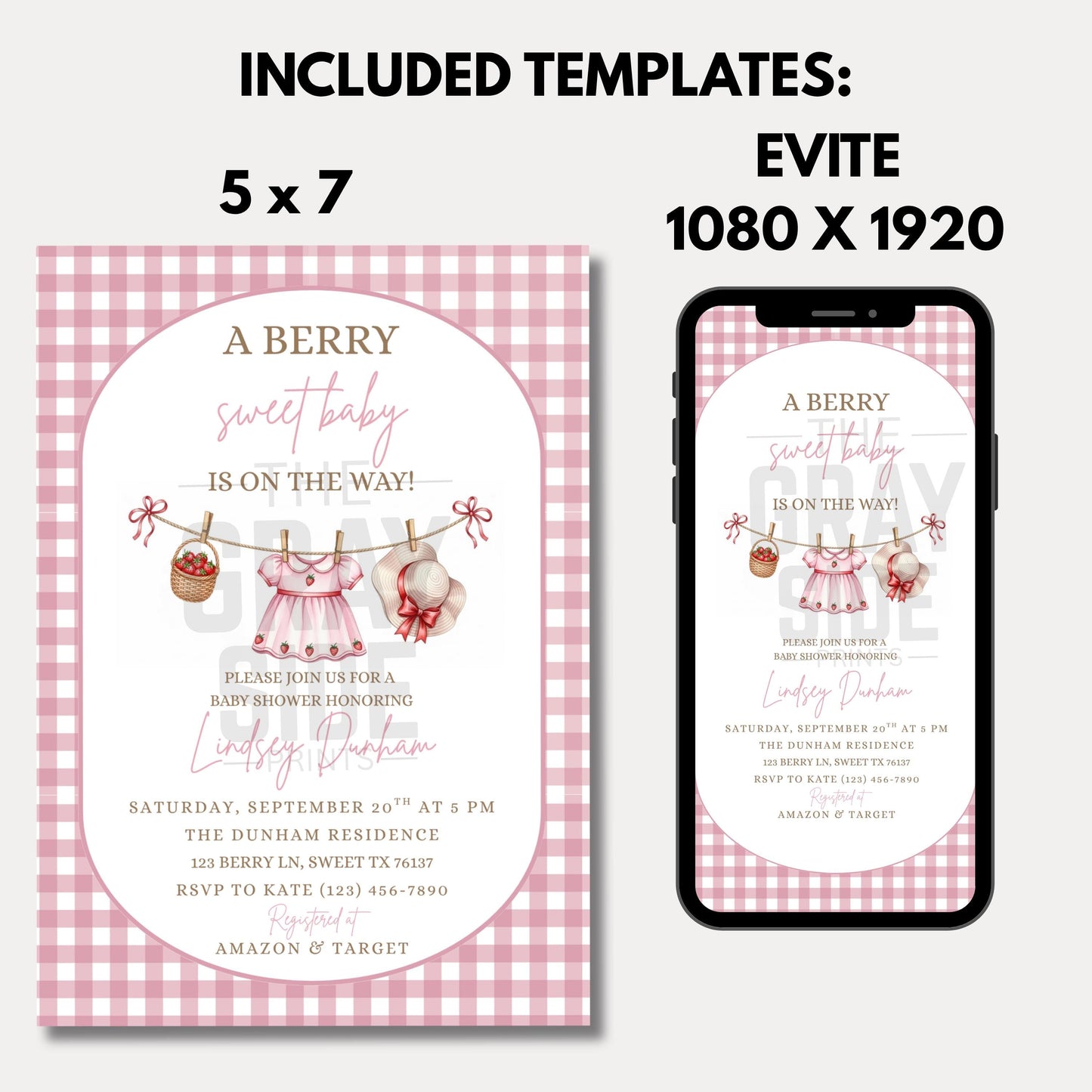 Berry Sweet Baby Shower Invitation Baby Girl Invitation Pink Baby Shower Invite Canva Template Digital Download Invite Girl Baby Shower