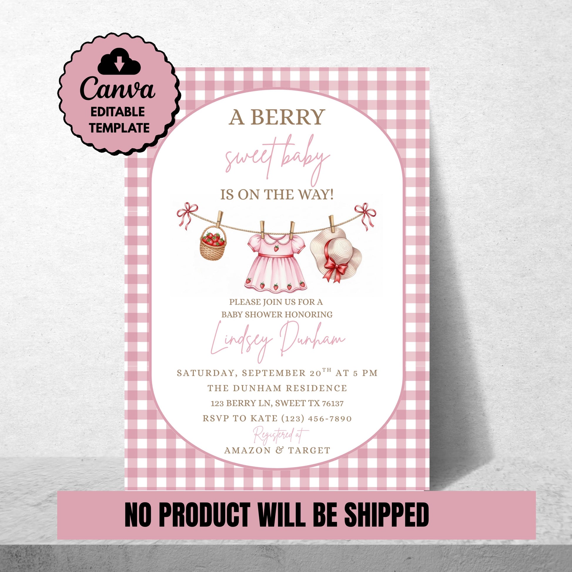 Berry Sweet Baby Shower Invitation Baby Girl Invitation Pink Baby Shower Invite Canva Template Digital Download Invite Girl Baby Shower