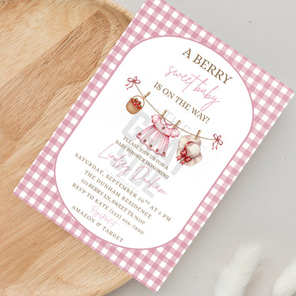 Berry Sweet Baby Shower Invitation Baby Girl Invitation Pink Baby Shower Invite Canva Template Digital Download Invite Girl Baby Shower