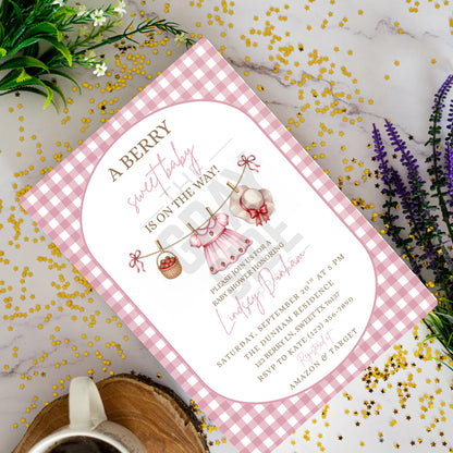 Berry Sweet Baby Shower Invitation Baby Girl Invitation Pink Baby Shower Invite Canva Template Digital Download Invite Girl Baby Shower