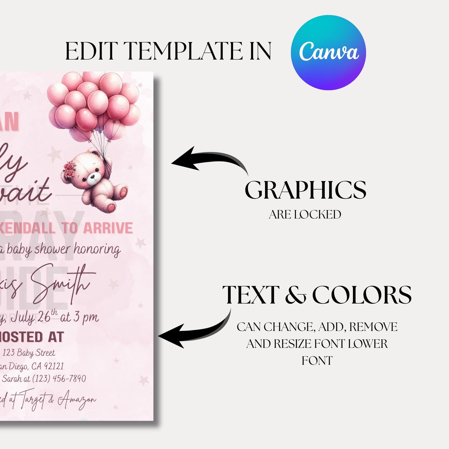 We Can Bearly Wait Baby Shower Invite Girl Pink Baby Shower Invite Template  Editable Canva Baby Invite Instant Download Printable Invite