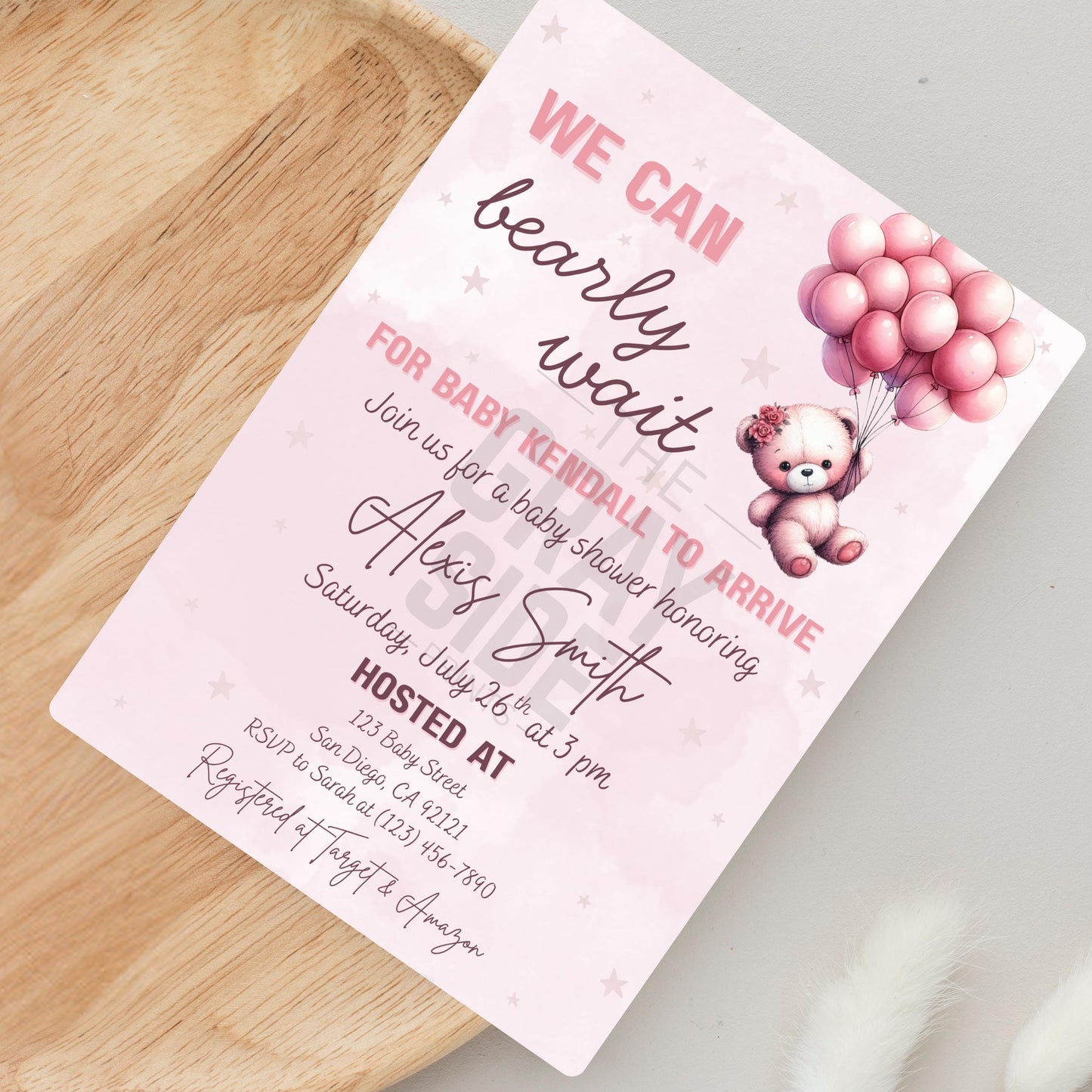 We Can Bearly Wait Baby Shower Invite Girl Pink Baby Shower Invite Template  Editable Canva Baby Invite Instant Download Printable Invite