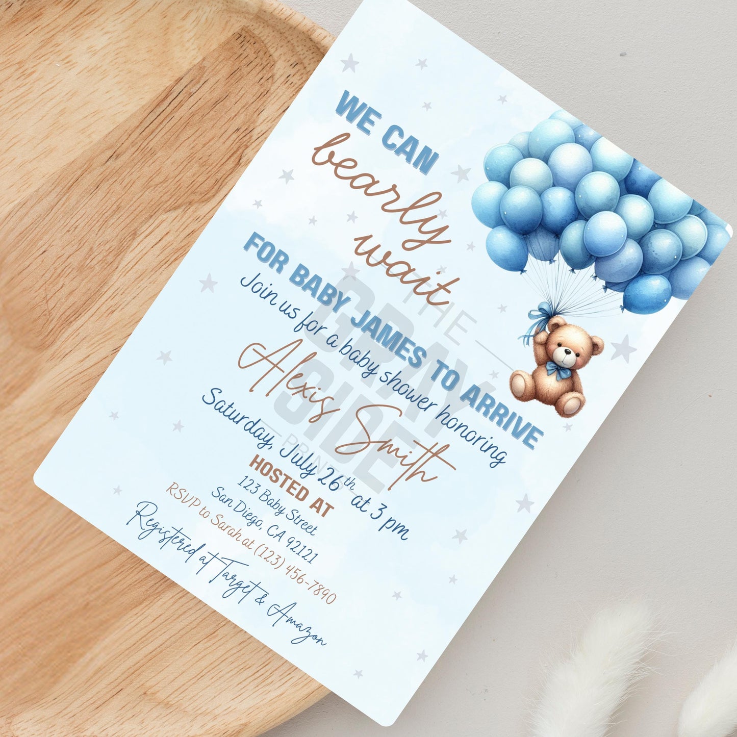 We Can Bearly Wait Baby Shower Invitation Boy Blue Teddy Bear Invite Template  Editable Canva Baby Shower Instant Download Printable Invite