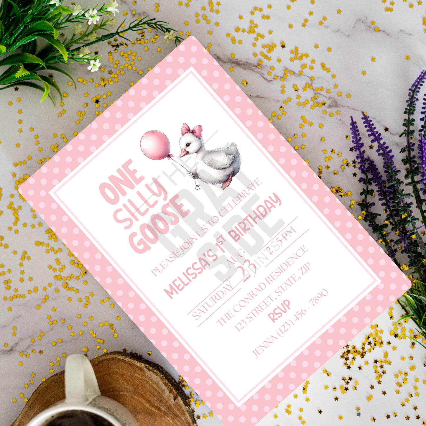 One Silly Goose Birthday Invitation 1st Birthday Party Invite Template  Editable Pink Goose Invite Canva Digital Download Printable Invite
