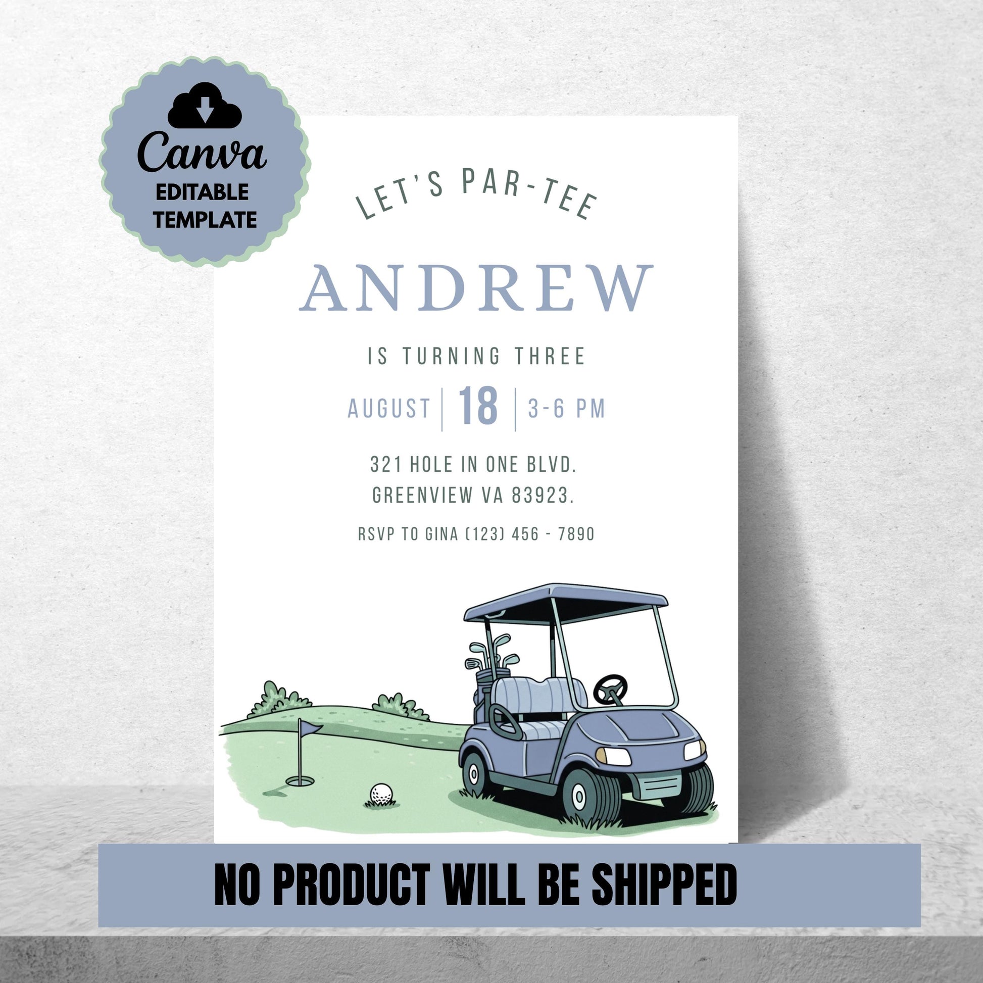 Let’s Par-Tee Birthday Invitation Boy Birthday Invite Golf Birthday Party Blue Invitation Canva Template Editable Invitation Boys Invite