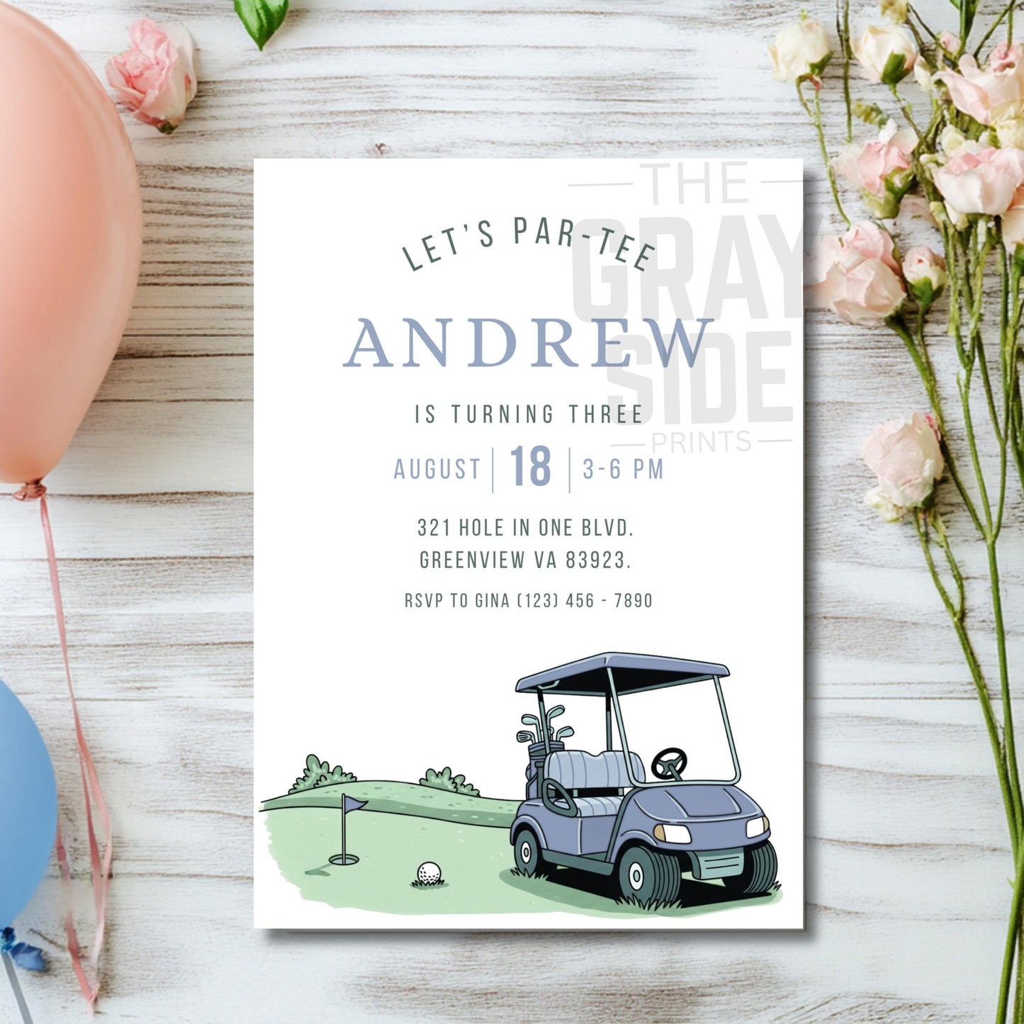Let’s Par-Tee Birthday Invitation Boy Birthday Invite Golf Birthday Party Blue Invitation Canva Template Editable Invitation Boys Invite