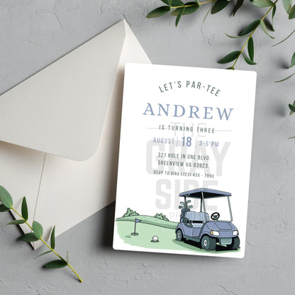 Let’s Par-Tee Birthday Invitation Boy Birthday Invite Golf Birthday Party Blue Invitation Canva Template Editable Invitation Boys Invite