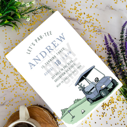 Let’s Par-Tee Birthday Invitation Boy Birthday Invite Golf Birthday Party Blue Invitation Canva Template Editable Invitation Boys Invite