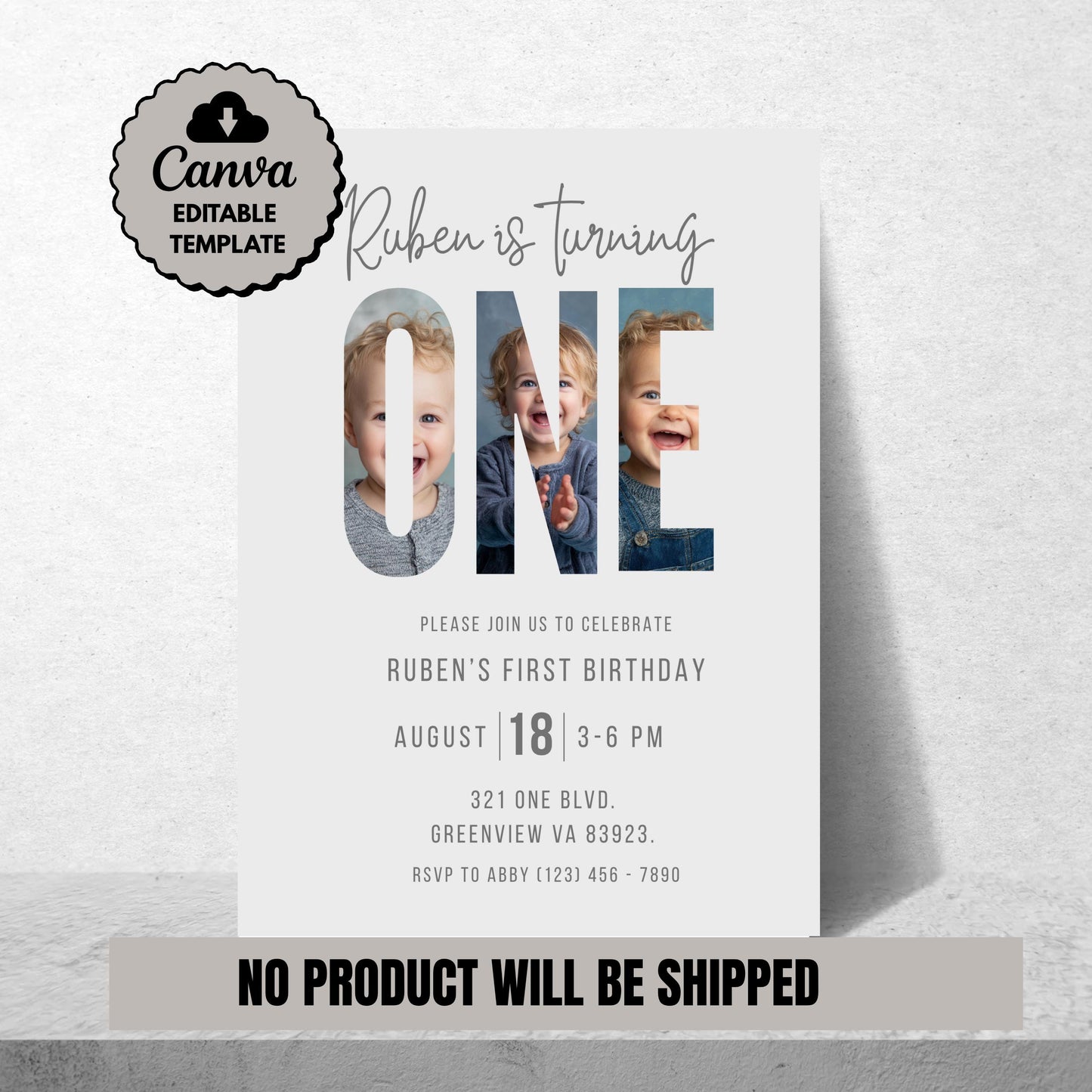 Editable First Birthday Invitation 1st Birthday Party Invite Minimalist Boho 1st Boy Birthday Girl Birthday Instant Digital Download One