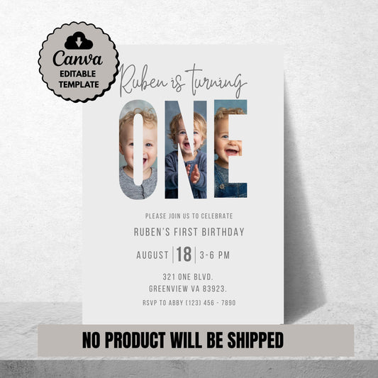 Editable First Birthday Invitation 1st Birthday Party Invite Minimalist Boho 1st Boy Birthday Girl Birthday Instant Digital Download One