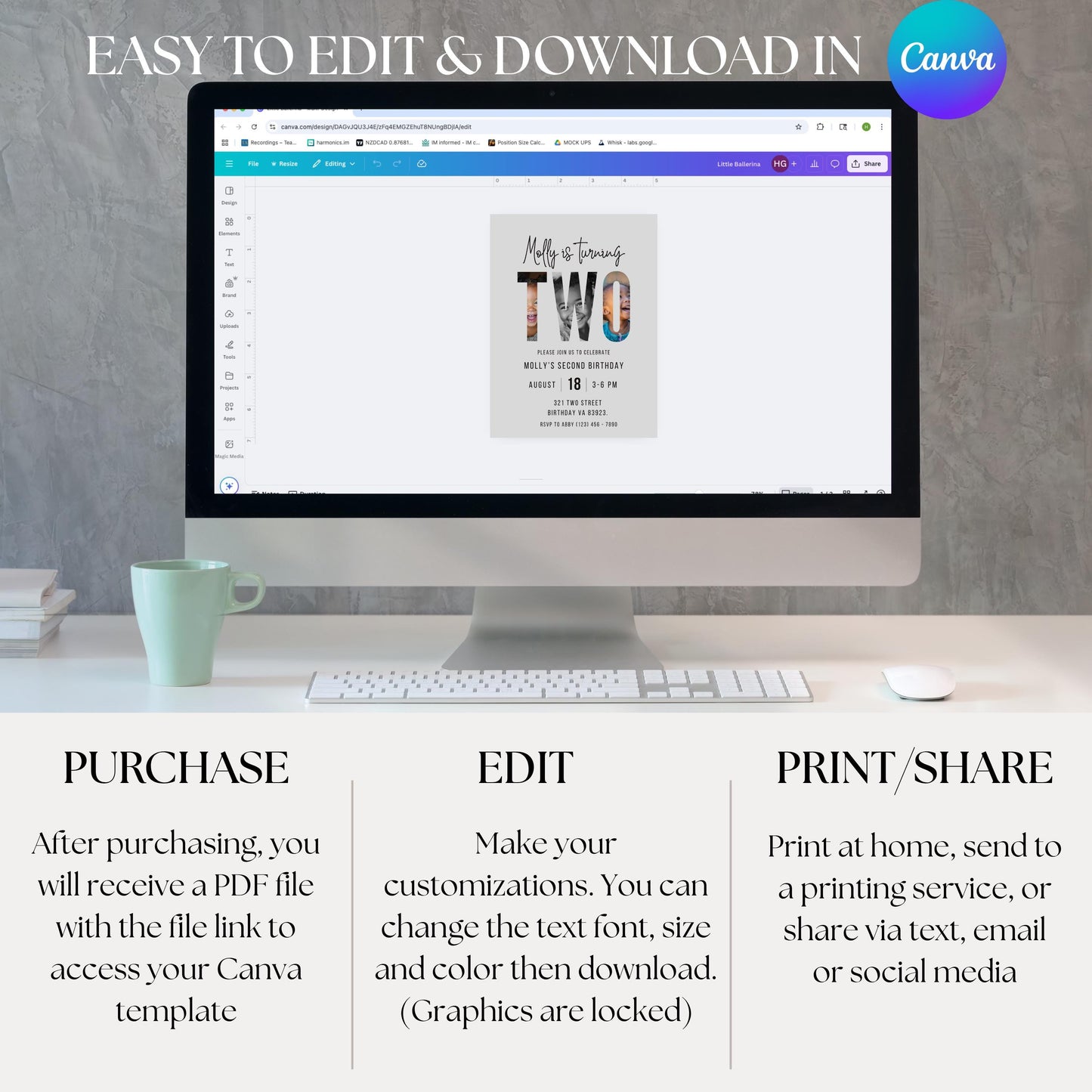 Second Birthday Invitation Gender Neutral Birthday Invite Customizable Invitation 2nd Birthday Invitation Boy Birthday Girl Birthday