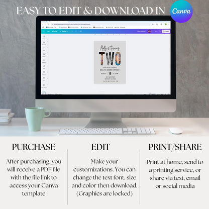 Second Birthday Invitation Gender Neutral Birthday Invite Customizable Invitation 2nd Birthday Invitation Boy Birthday Girl Birthday