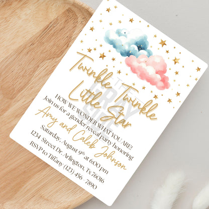 Twinkle Twinkle Little Star Gender Reveal Invitation Editable Gender Reveal Invite Boy or Girl Party Template Instant Download Printable