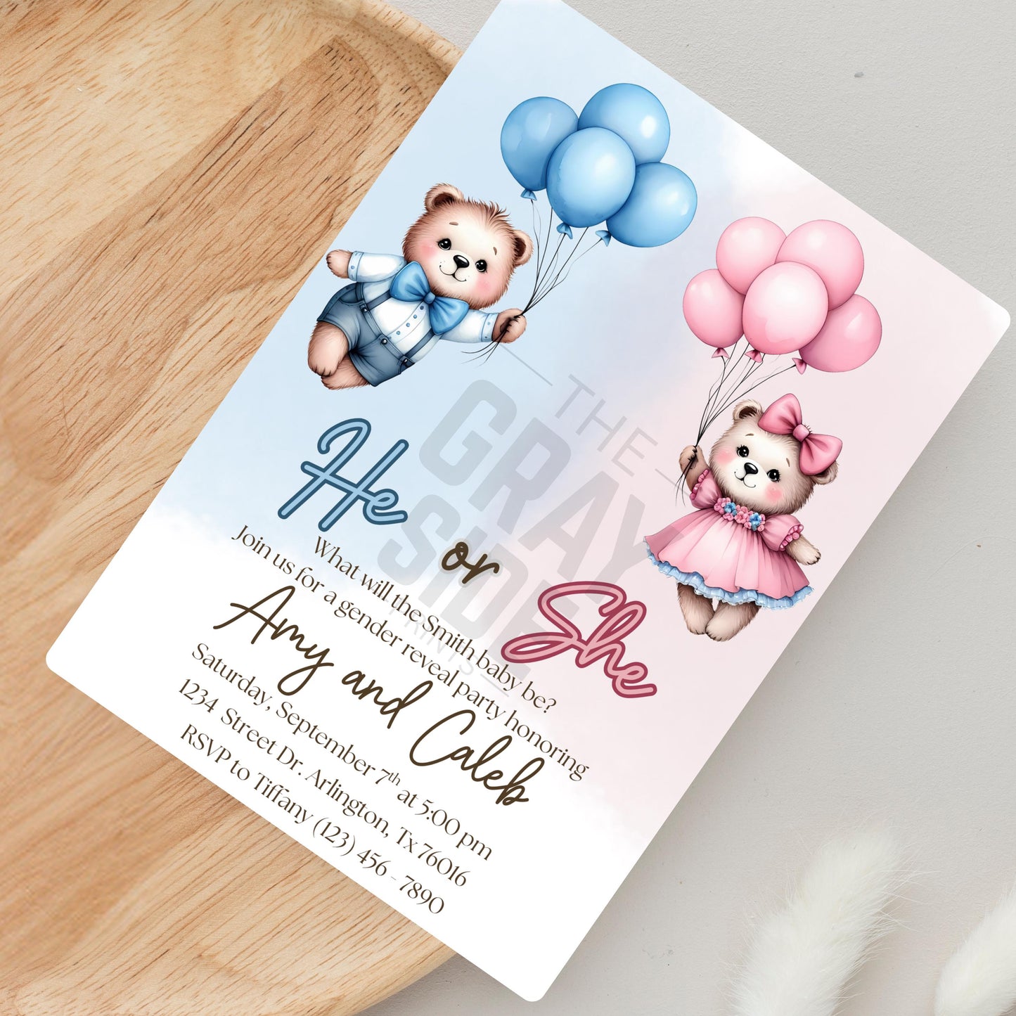 Bear Gender Reveal Invitation Boy or Girl Invite Editable Template Cute Teddy Bear Party Instant Download Printable Invite Gender Reveal