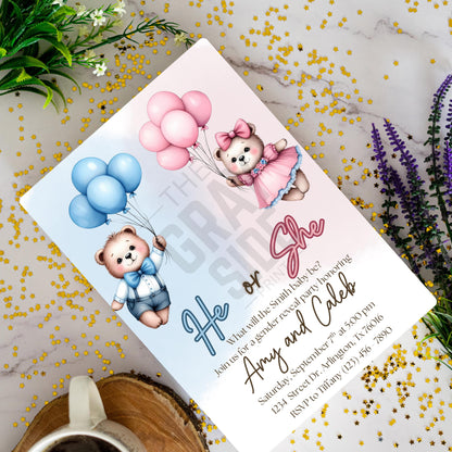 Bear Gender Reveal Invitation Boy or Girl Invite Editable Template Cute Teddy Bear Party Instant Download Printable Invite Gender Reveal