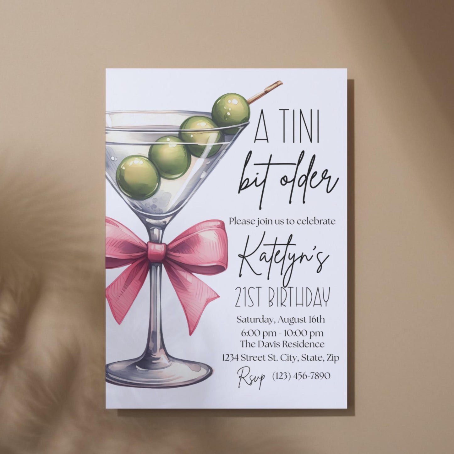 A Tini Bit Older 21st Birthday Invitation Martini Cocktail Party Invite  Editable 21st Birthday Template Instant Download  Digital Invite
