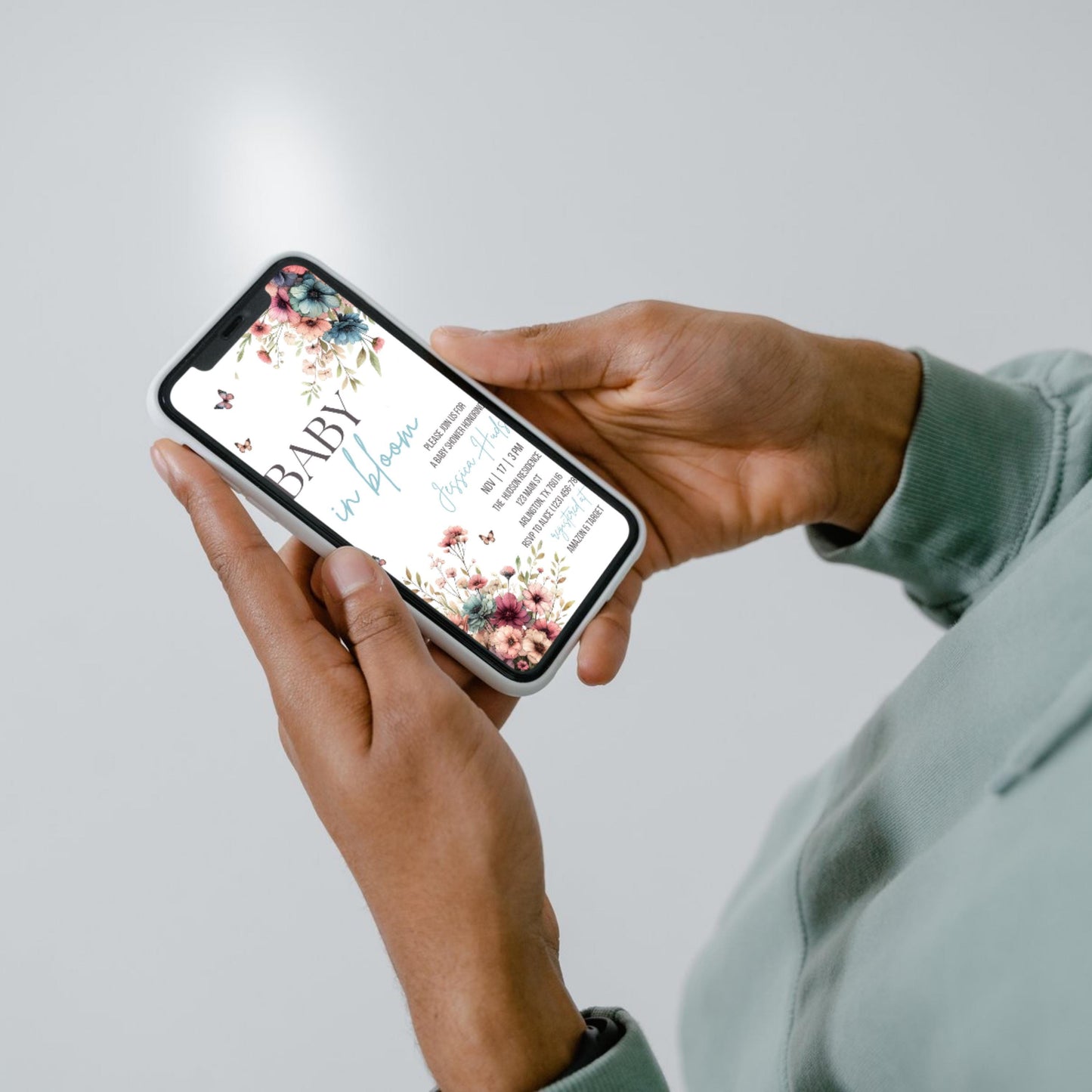 Baby in Bloom Baby Shower Invitation Floral Baby Shower Invite Blue Baby Shower Invite Canva Template Printable Invitation  Gender Neutral