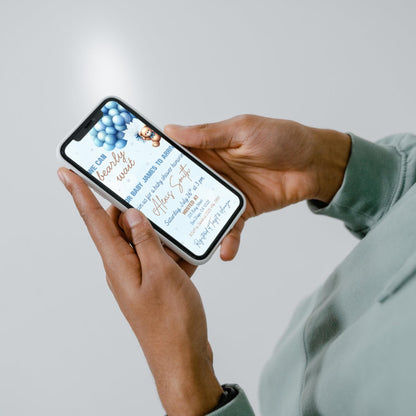 We Can Bearly Wait Baby Shower Invitation Boy Blue Teddy Bear Invite Template  Editable Canva Baby Shower Instant Download Printable Invite