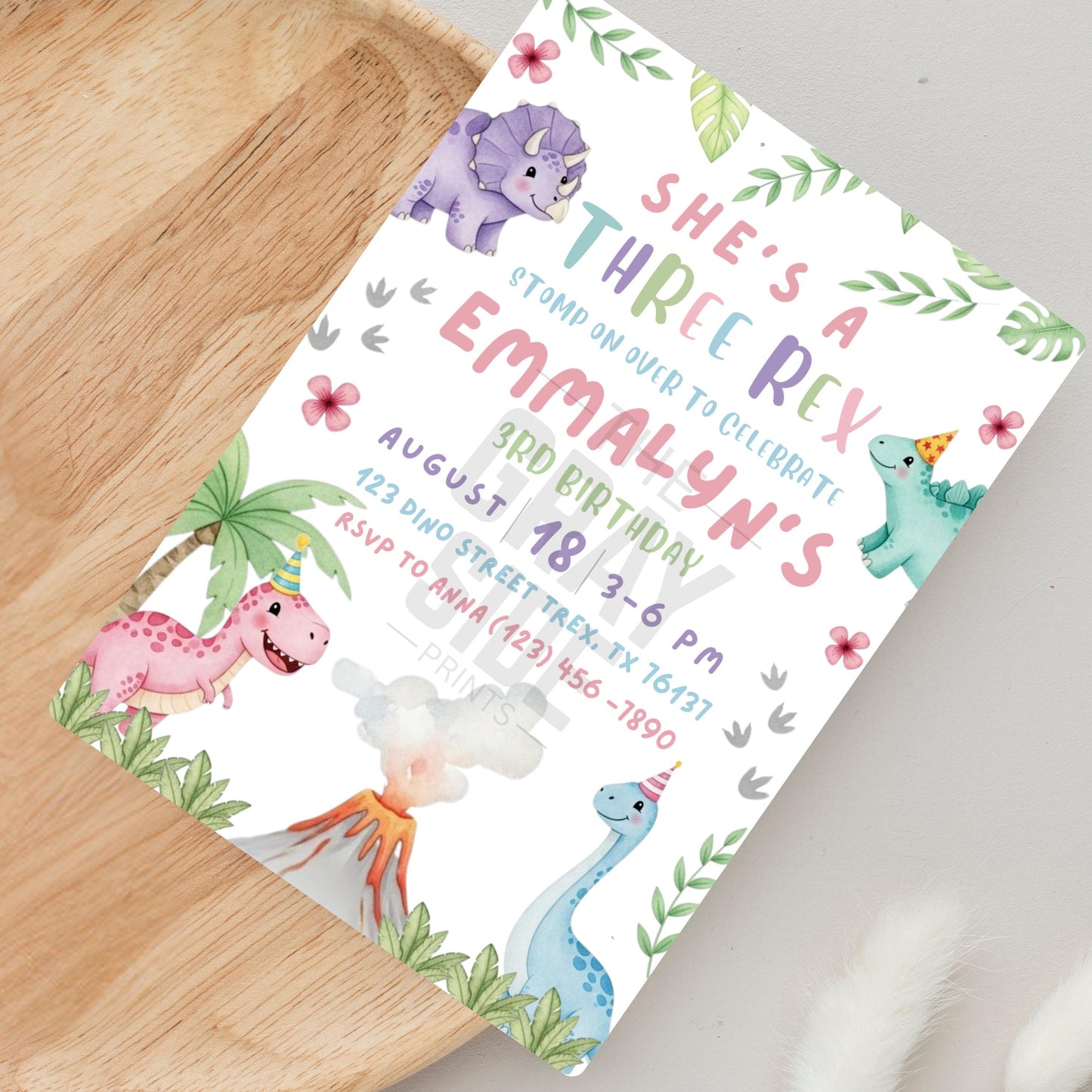 She's a Three Rex Invite Girl Dinosaur Invitation Third Birthday Invite Girls Birthday Invitation Cute Dinosaur Invite Pink Dinosaur Party