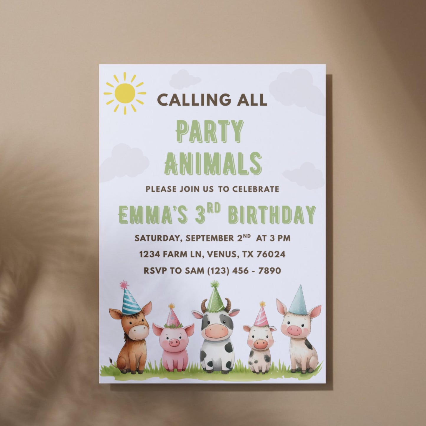 Calling All Party Animals Birthday Invitation Farm Animal Party Invite Editable Barnyard Birthday Template Instant Download Digital Invite