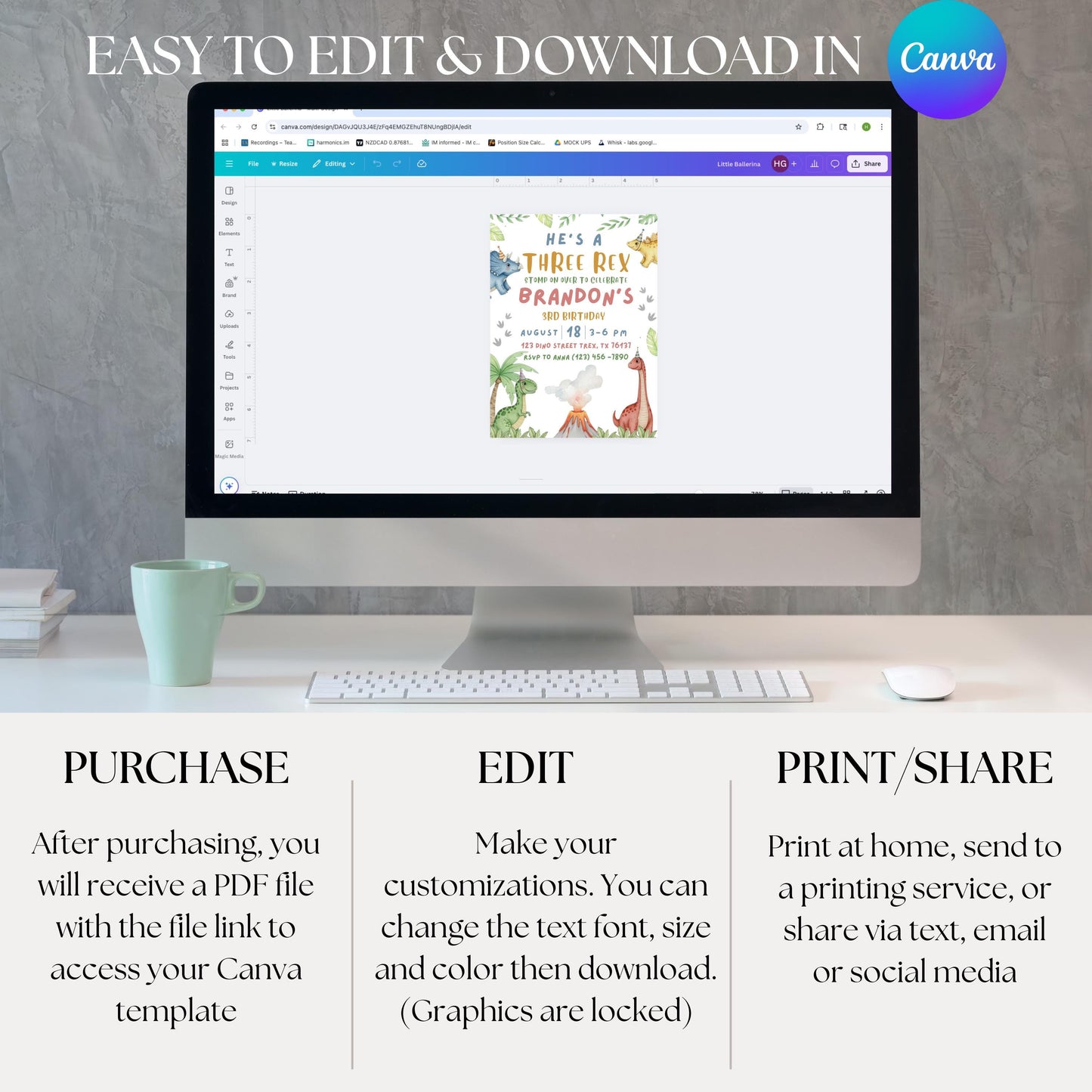 He's a Three Rex Invite Boy Dinosaur Invitation Third Birthday Invite Boys Birthday Invitation Cute Dinosaur Invite Dinosaur Birthday Party