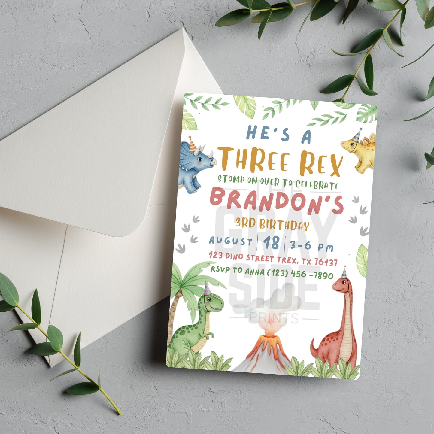 He's a Three Rex Invite Boy Dinosaur Invitation Third Birthday Invite Boys Birthday Invitation Cute Dinosaur Invite Dinosaur Birthday Party