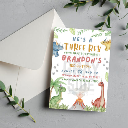 He's a Three Rex Invite Boy Dinosaur Invitation Third Birthday Invite Boys Birthday Invitation Cute Dinosaur Invite Dinosaur Birthday Party