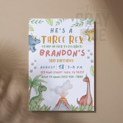 He's a Three Rex Invite Boy Dinosaur Invitation Third Birthday Invite Boys Birthday Invitation Cute Dinosaur Invite Dinosaur Birthday Party